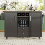 Lot central � roulettes extensible desserte de cuisine avec 2 tiroirs et casier � vin - noir mdf 137, ...