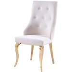 Lot 2 chaises salle � manger anneau velours �cru capitonn�es clout�es pieds gold