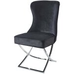 Lot 2 chaises salle � manger gabrielle capitonn�es velours noir pieds chrome 59x52x95cm