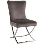 Lot 2 chaises salle � manger gabrielle capitonn�es velours taupe pieds chrome 59x52x95cm