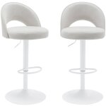Lot de deux tabourets de bar ajustables m�tal et tissu blanc cass�. pied blanc - l 49 x p 49 x h 88. ...