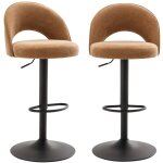 Lot de deux tabourets de bar ajustables m�tal et tissu camel. pied noir - l 49 x p 49 x h 88. 5 - 110cm ...