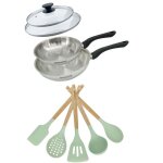 Lot po�les inox 20 / 24 cm fackelmann geneva avec couvercles et 5 ustensiles