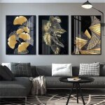 Lot de posters muraux modernes - feuille d'or - d�coration murale haut de gamme - pour chambre � coucher, ...