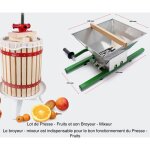 Lot de presse - fruits manuel en bois de 30 litres + broyeur mixeur