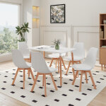 Lot table et chaises de salle � manger rectangulaires - plateau 11070cm - 6 chaises (blanc) - scandinave ...