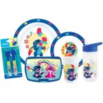 Lot vaissele - fun house - stitch et angel - verre, assiette 22 cm et 16 cm, couverts, gourde et boite ...