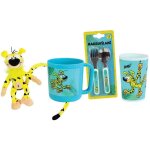 Lot vaisselle - fun house - marsupilami - verre 220 ml, mug 350 ml, couverts, peluche 18 cm