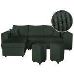 Loungitude - canap d'angle rversible mady avec coffre, rangement poufs  droite en velours ctel vert ...