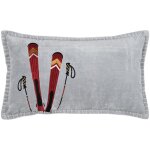 Coussin rectangulaire ski en velours gris 30x50 cm Coussin rectangulaire ski en velours gris 30x50 cm