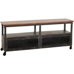 Hhg - lowboard 079, meuble tv, roulettes 2 compartiments, structure 3d industrielle rétro métal bois ... Hhg - lowboard 079, meuble tv, roulettes 2 compartiments, structure 3d industrielle rétro métal bois ...