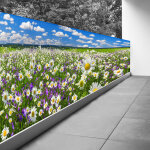 Lumal�a - brise vue trompe l'oeil - 80x320 cm - champs de fleurs - recto imprim� / verso blancb�che pleine ...