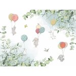 Lumala - papier peint panoramique enfants - lapins ballons - 130 cm x 97 cm