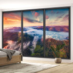 Lumal�a - papier peint panoramique trompe l'oeil baie vitr�e - montagnes nuages - 195 cm x 117 cm