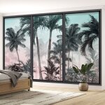 Lumal�a - papier peint panoramique trompe l'oeil baie vitr�e - palmiers - 130 cm x 78 cm
