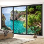 Lumal�a - papier peint panoramique trompe l'oeil baie vitr�e - vue mer - 130 cm x 78 cm