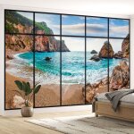 Lumal�a - papier peint panoramique trompe l'oeil verri�re - plage - 130 cm x 82 cm