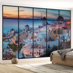 Lumal�a - papier peint panoramique trompe l'oeil verri�re - santorin - 395 cm x 250 cm