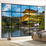 Lumal�a - papier peint panoramique trompe l'oeil verri�re - temple japonais - 130 cm x 82 cm