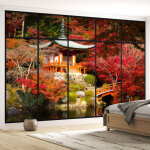 Lumal�a - papier peint panoramique trompe l'oeil verri�re - temple japonais - 130 cm x 82 cm