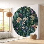 Lumaléa - papier peint rond / cercle - motif floral - diamètre 90 cm Lumaléa - papier peint rond / cercle - motif floral - diamètre 90 cm