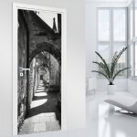 Lumal�a - stickers pour porte - ruelle trompe l'oeil - 73 x 205 cm - adh�sif + protection mate