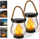 Lumi�res ext�rieures de lanternes solaires, lumi�res de flamme de corde de chanvre, lumi�res solaires ...