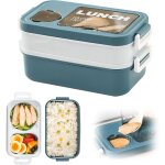 Lunch box 2 layers ? porte - d�jeuner umami avec bocaux de sauce et ustensiles ? bento box chauffable ...