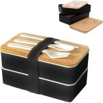 Lunch box bento box avec 3 compartiments et couverts en noir - 18. 5 x 10. 5 x 9. 3 cm - bo�te � lunch ...