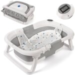 Lunsy - baignoire b�b� pliable evolutive - avec coussin de bain avec thermom�tre - gris - 62x41x24cm