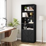 Lunsy - bibliothque 5 tages style farmhouse - portes coulissantes verre - rangement salon / bureau ...