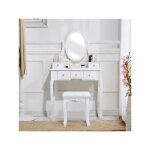 Lunsy - coiffeuse avec led miroir, style moderne table de maquillage et tabouret, miroir ovale, avec ...