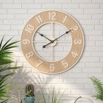 Lunsy - horloge murale silencieuse de 60 cm, horloge ronde en grain de bois pour salon, chambre  coucher, ...
