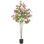 Lunsy - plante artificielle avec fausses fleurs rose 120cm fausse plante interieur et exterieur arbre ...