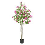 Lunsy - plante artificielle avec fausses fleurs rose 120cm fausse plante interieur et exterieur arbre ...