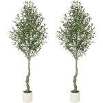 Plantes d'olivier artificielles en plastique - 180 cm - en pot blanc - pour la maison, le salon, la chambre ...
