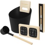 Luxebath ensemble d?accessoires pour sauna, noir en aluminium et bois naturel, 4 pi�ces avec seau 6 l, ...