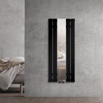Radiateur vertical en acier, avec miroir en verre véritable, 1200x450 mm, noir mat, design plat, raccordement ... Radiateur vertical en acier, avec miroir en verre véritable, 1200x450 mm, noir mat, design plat, raccordement ...
