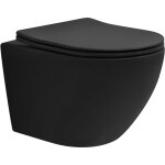 Luxebath - wc suspendu sans rebord avec nano - revtement, court, noir mat, 49cm, chasse d'eau tornade, ...