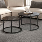 M&s - lot de 2 tables gigognes 80 et 60 cm en verre effet marbre noir
