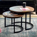 M&s - lot de 2 tables gigognes rondes en bois exotique marron - lalaury