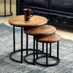 M&s - lot de 3 tables d'appoint rondes en bois exotique marron - lalaury