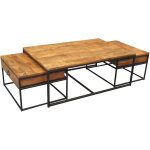 M&s - lot de 3 tables basses 120 et 70 cm en manguier naturel et fer noir