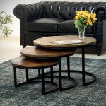 M&s - lot de 3 tables gigognes rondes en bois exotique marron - lalaury