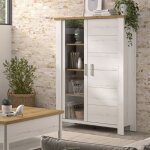 Buffet vaisselier 2 portes 120x45x173 cm effet chne blanchi - kampi