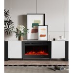M. c. haus - 165 cm meuble tv moderne blanc - avec chemin�e �lectrique 900w / 1800w (12 couleurs de flammes) ...