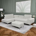 M&s - canap� d'angle � gauche avec pouf en tissu bouclette blanc - comet