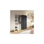 Dressing 2 colonnes + meuble 4 tiroirs blanc, rideau gris Dressing 2 colonnes + meuble 4 tiroirs blanc, rideau gris