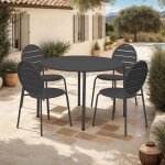 M&s - ensemble table 110 cm + 4 chaises rondes en m�tal gris - baca