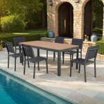 M&s - ensemble table de jardin 200x90x75cm + 6 chaises gris - mimizan